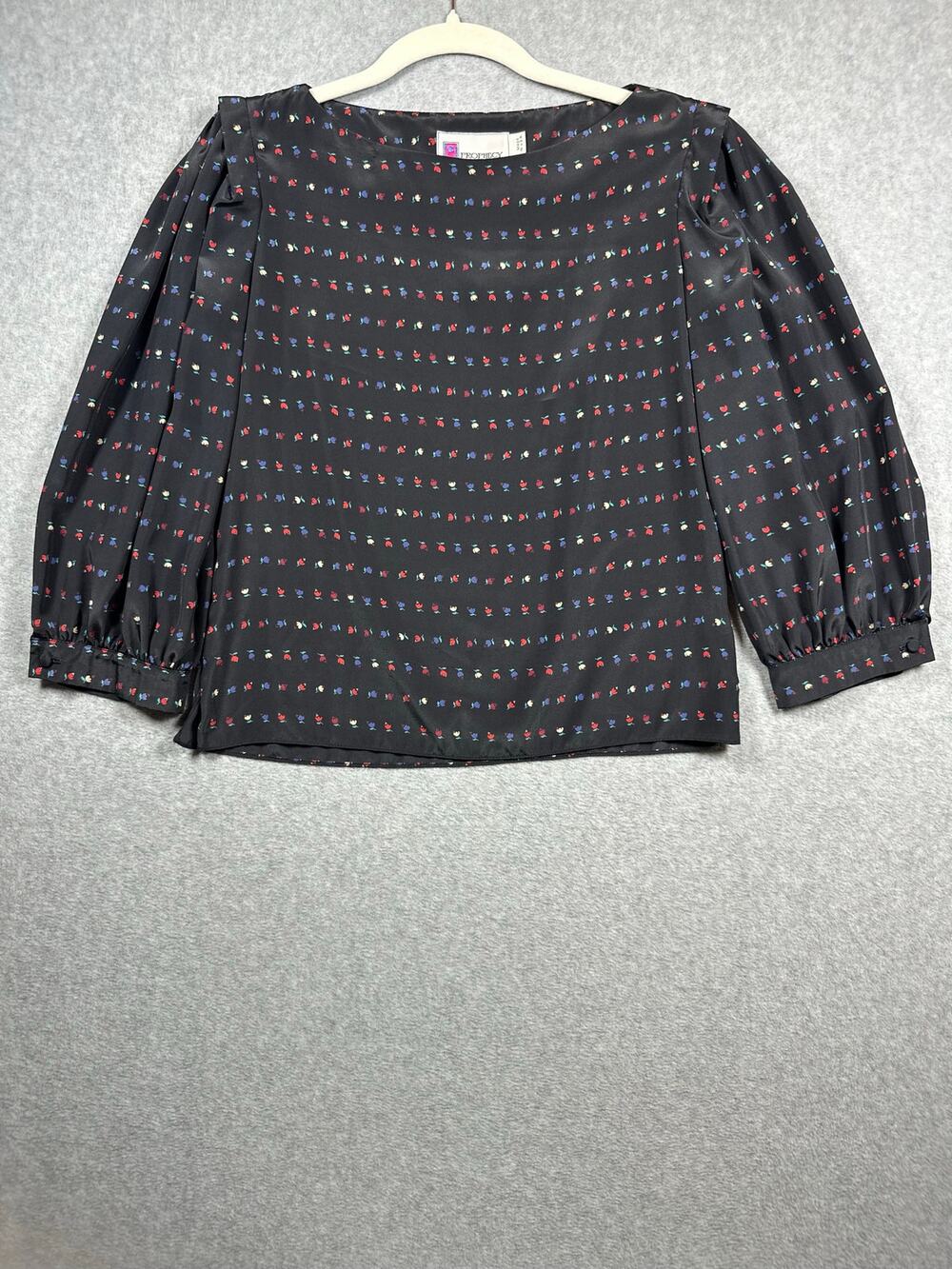 Vintage Prophecy Floral Balloon Sleeve Blouse Women's Est. Medium Black Boat